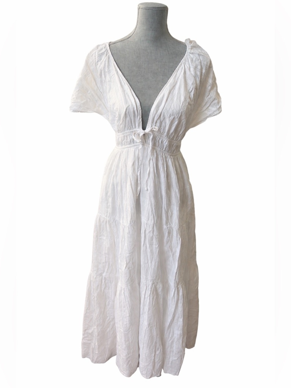 Young Fabulous & Broke YFB White Boho Maxi Dress Cotton Tie Waist L